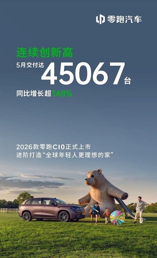 2025年5月零跑汽车5月交付量达45067台